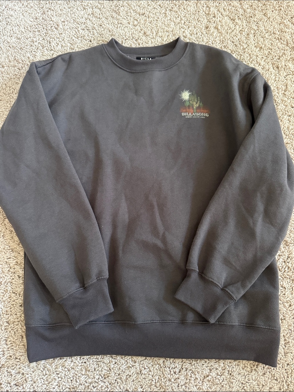 Billabong Men’s Charcoal Crewneck with Small Palm Graphic